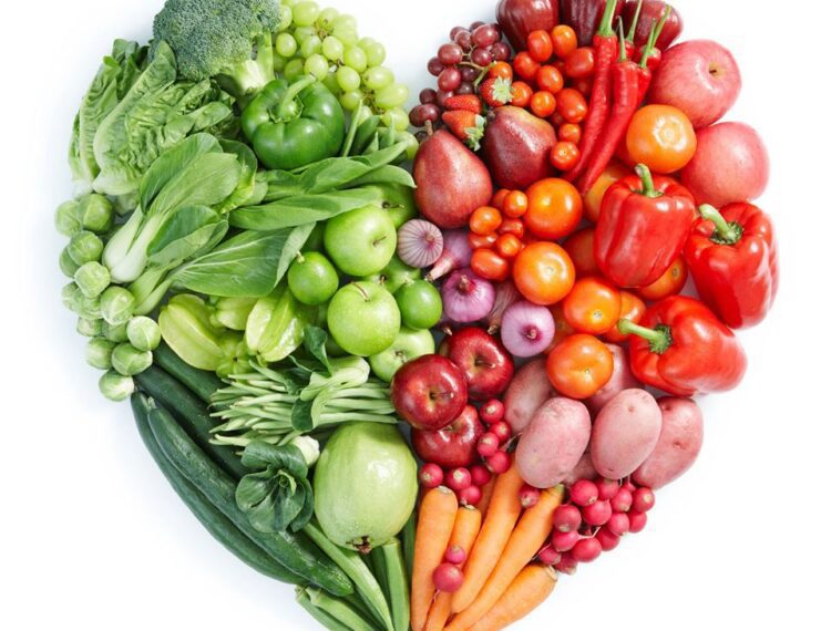 heart-shaped tray of veggies