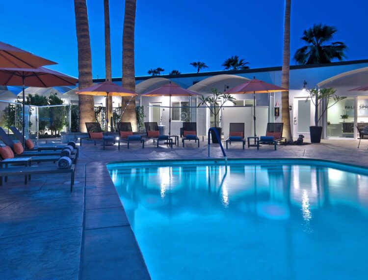 The Palm Springs Hotel pool at evening