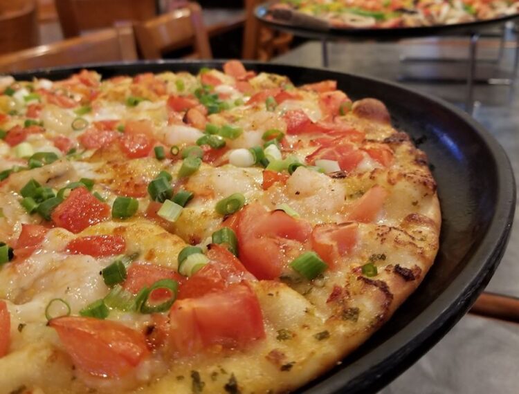pizza on tray