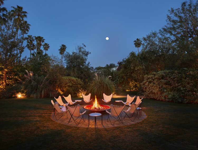 Parker Palm Springs outdoor firepit at night