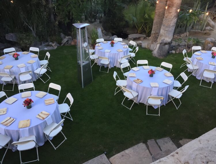 chairs set-up for wedding in garden