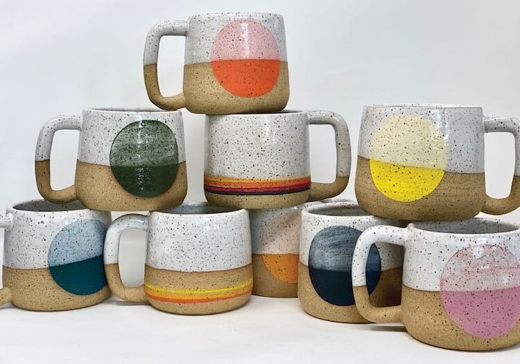 double m pottery mugs